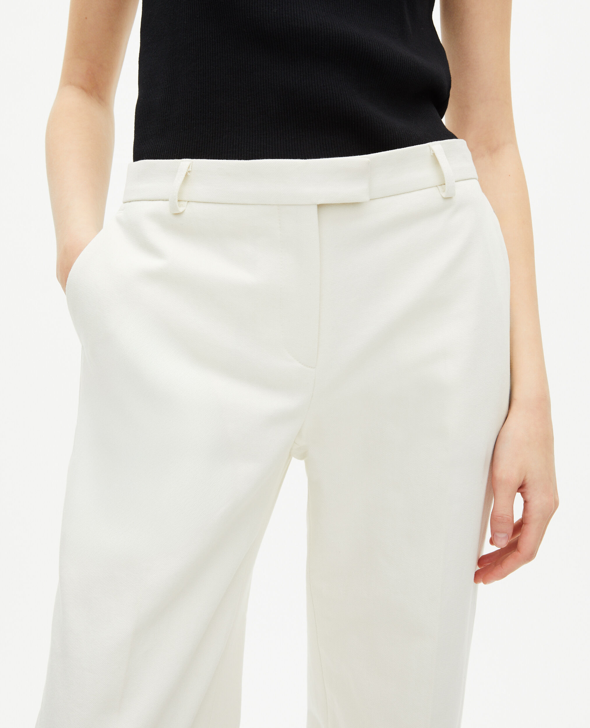 Pantalon costume large en coton ecru, WHITE, hi-res image number null