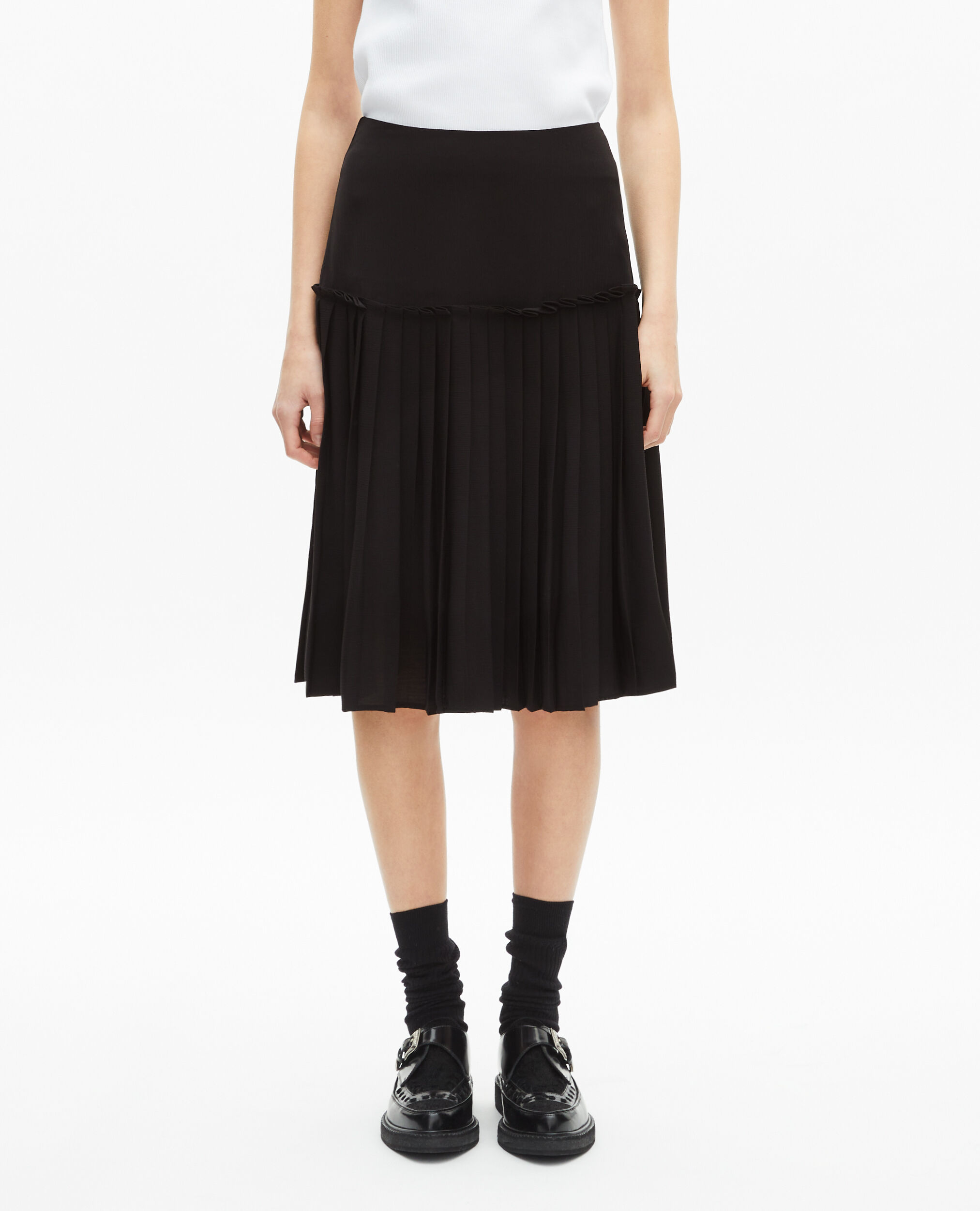 Jupe midi plissée noire, BLACK, hi-res image number null