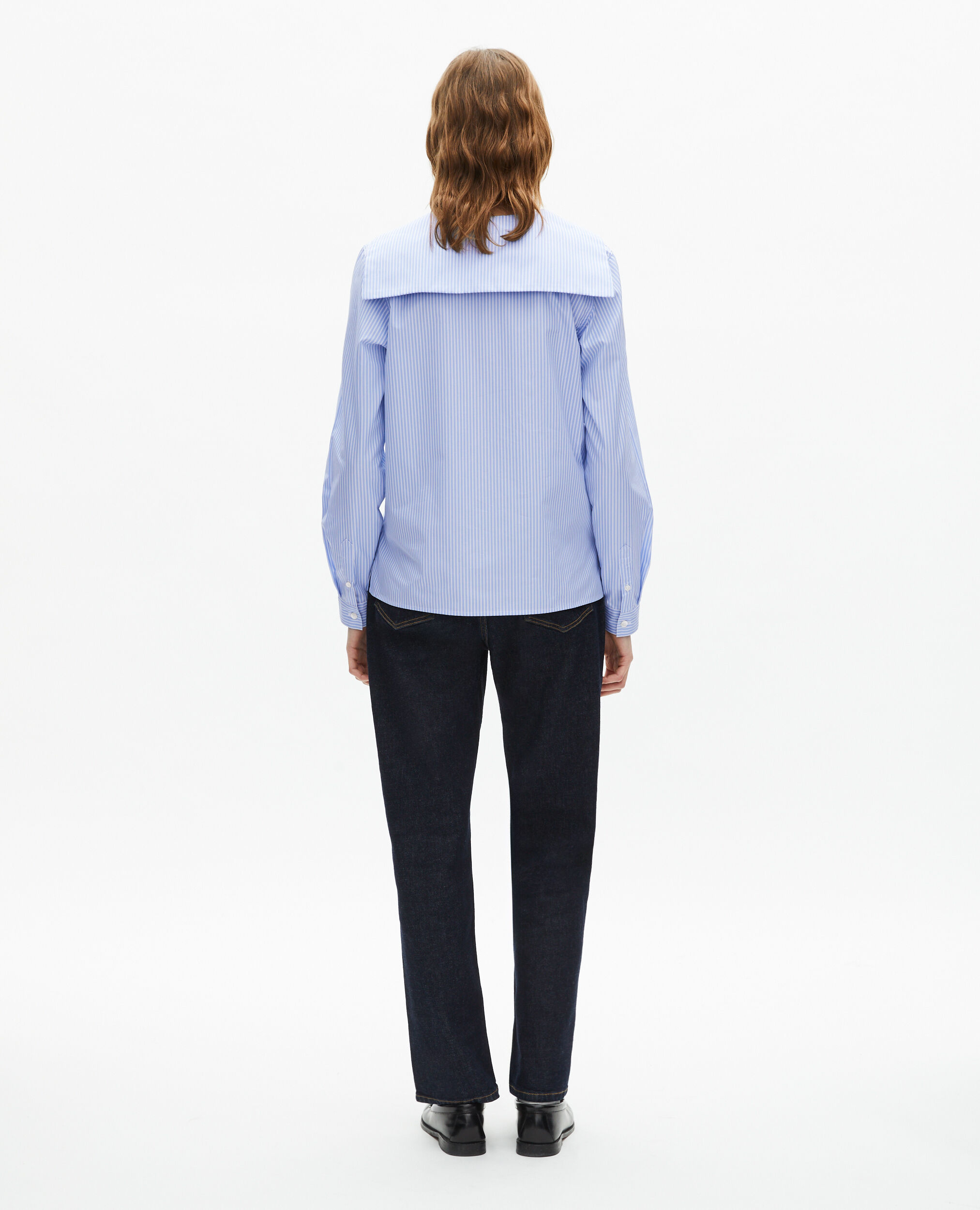 Chemise à rayures avec col vareuse bleue, BLUE WHITE, hi-res image number null