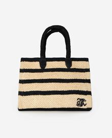 The Kooples FEMME ECRU BLACK sac cabas en raphia noir et écru
