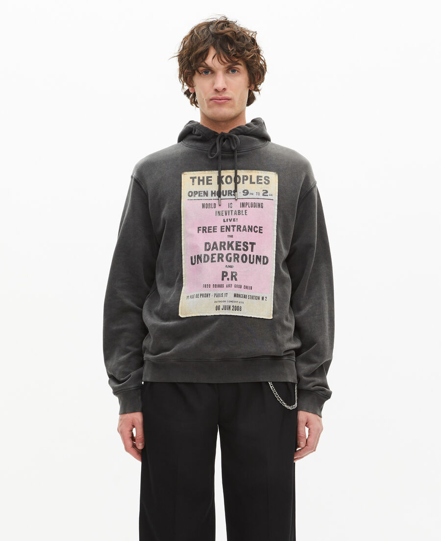 The Kooples HERREN BLACK WASHED sweatshirt mit kapuze und siebdruck schwarz