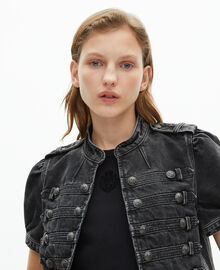 The Kooples FEMME BLACK WASHED veste manches courtes officier en denim grise