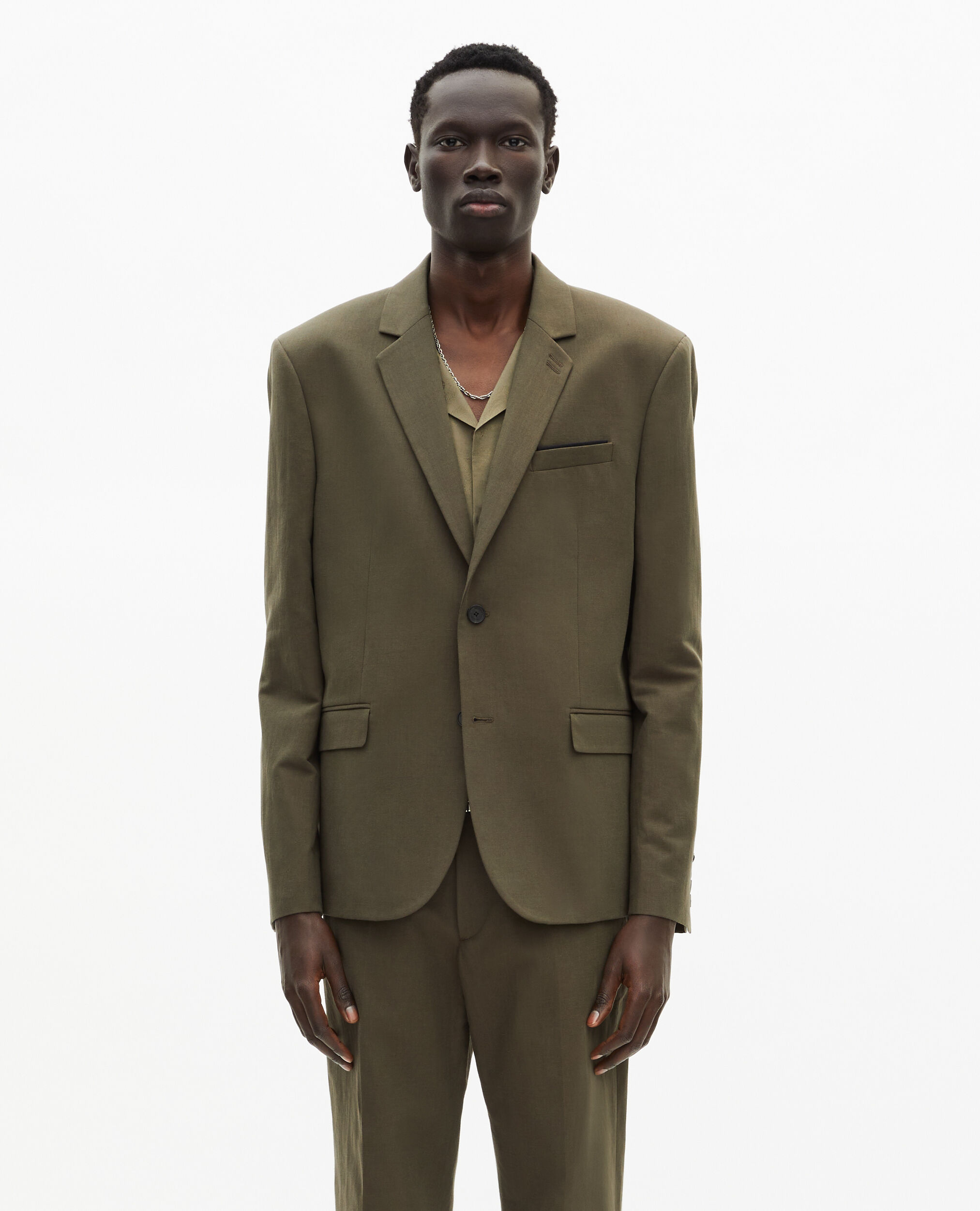 Veste de costume en coton - lin kaki, KAKI, hi-res image number null