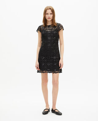 The Kooples FEMME BLACK robe courte en guipure noire