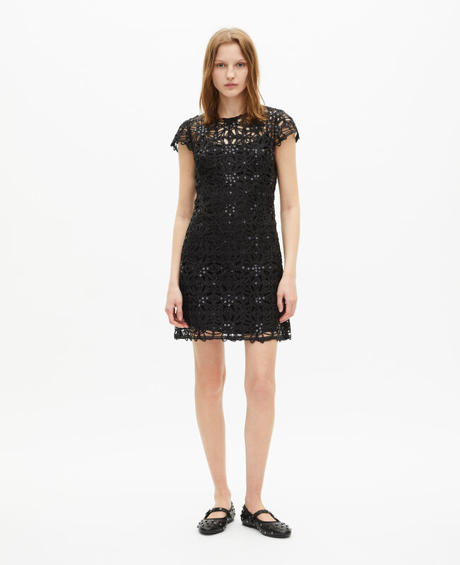 The Kooples FEMME BLACK robe courte en guipure noire