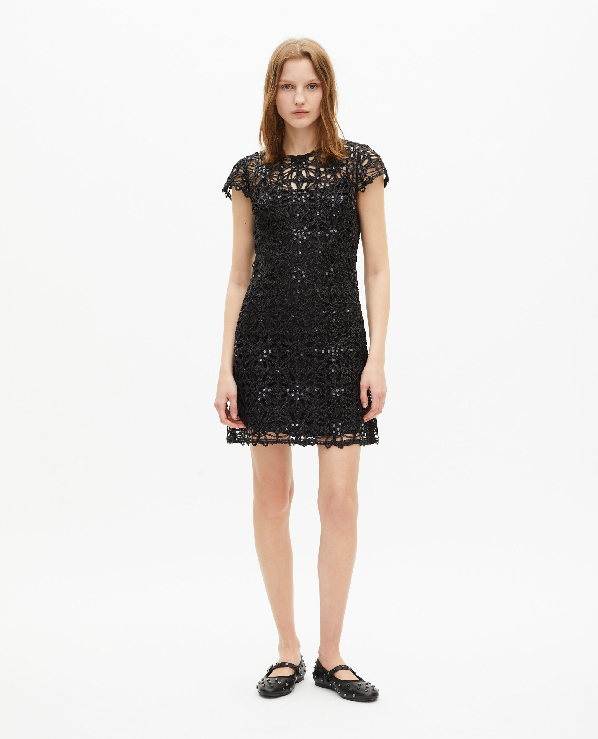 Robe courte en guipure noire, BLACK, hi-res image number null