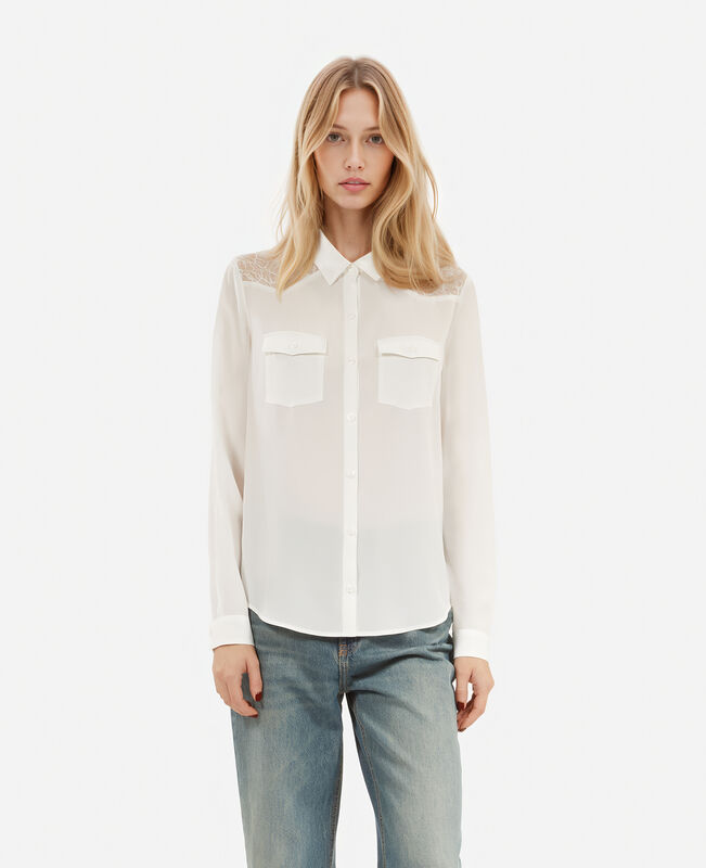 The Kooples FEMME ECRU chemise en soie avec dentelle écrue