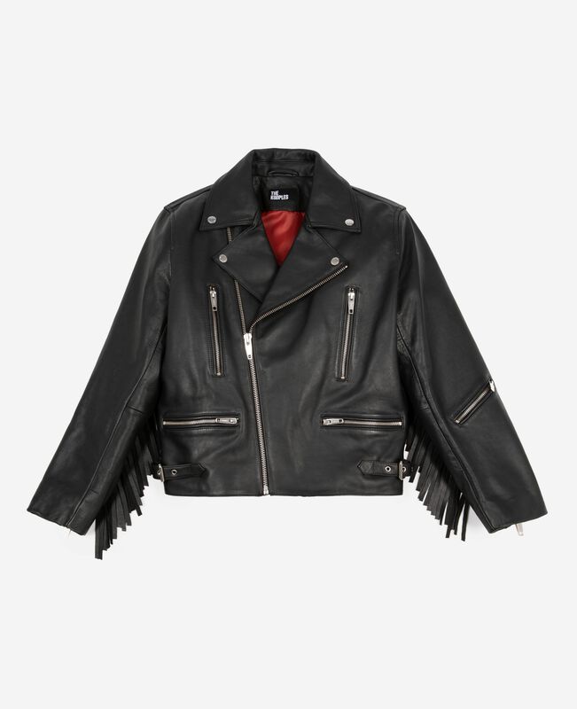 The Kooples FEMME BLACK blouson en cuir à franges noir