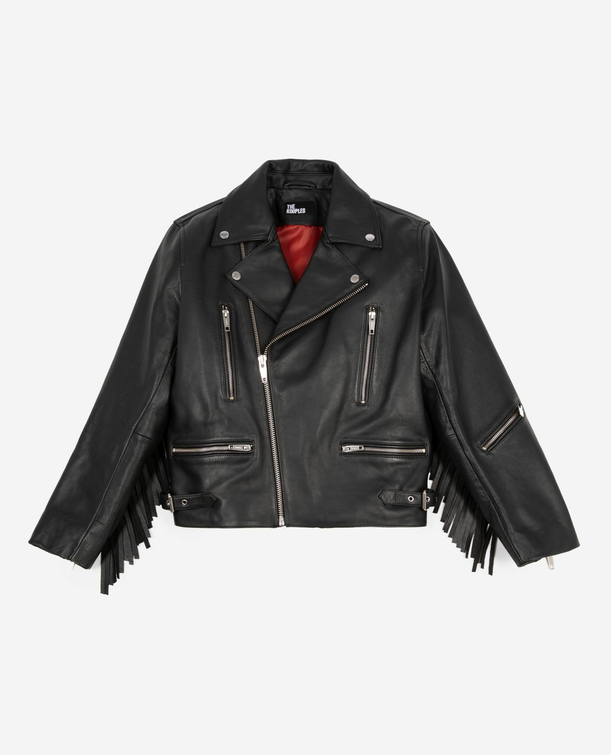 Blouson en cuir à franges noir, BLACK, hi-res image number null