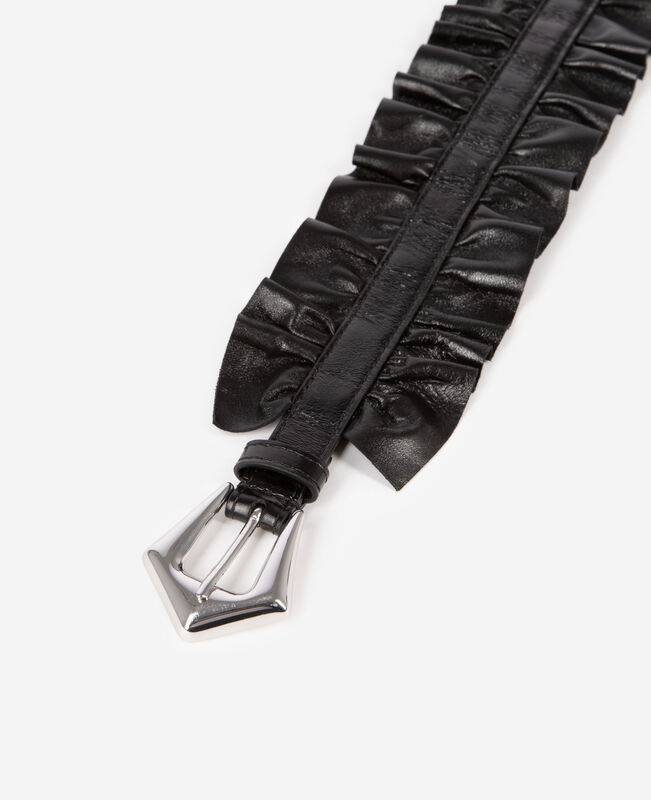 The Kooples FEMME BLACK ceinture large avec fronces en cuir noir