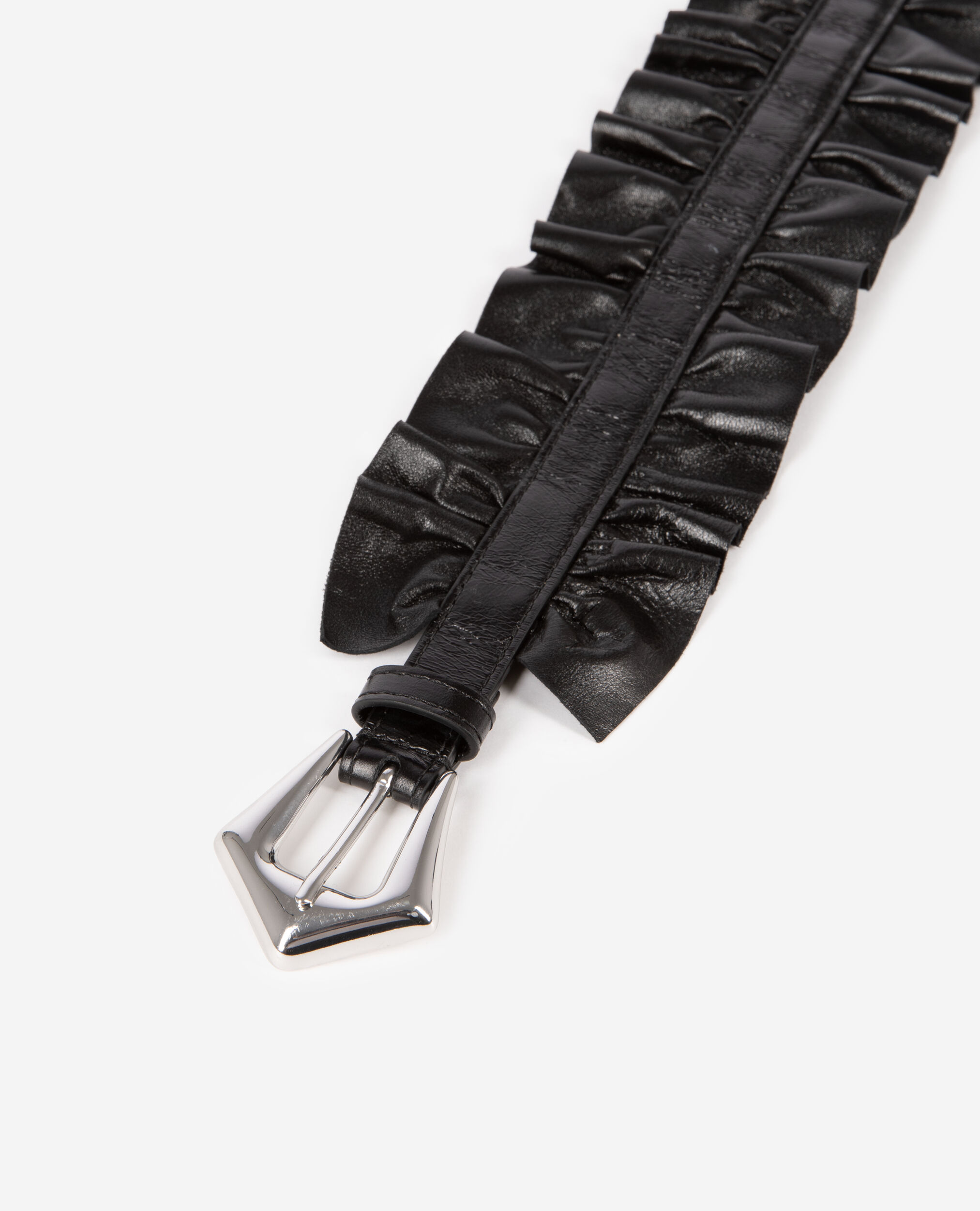 Ceinture large avec fronces en cuir noir, BLACK, hi-res image number null