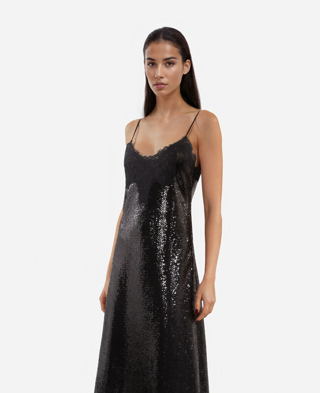 The Kooples FEMME BLACK robe nuisette longue à sequins noire