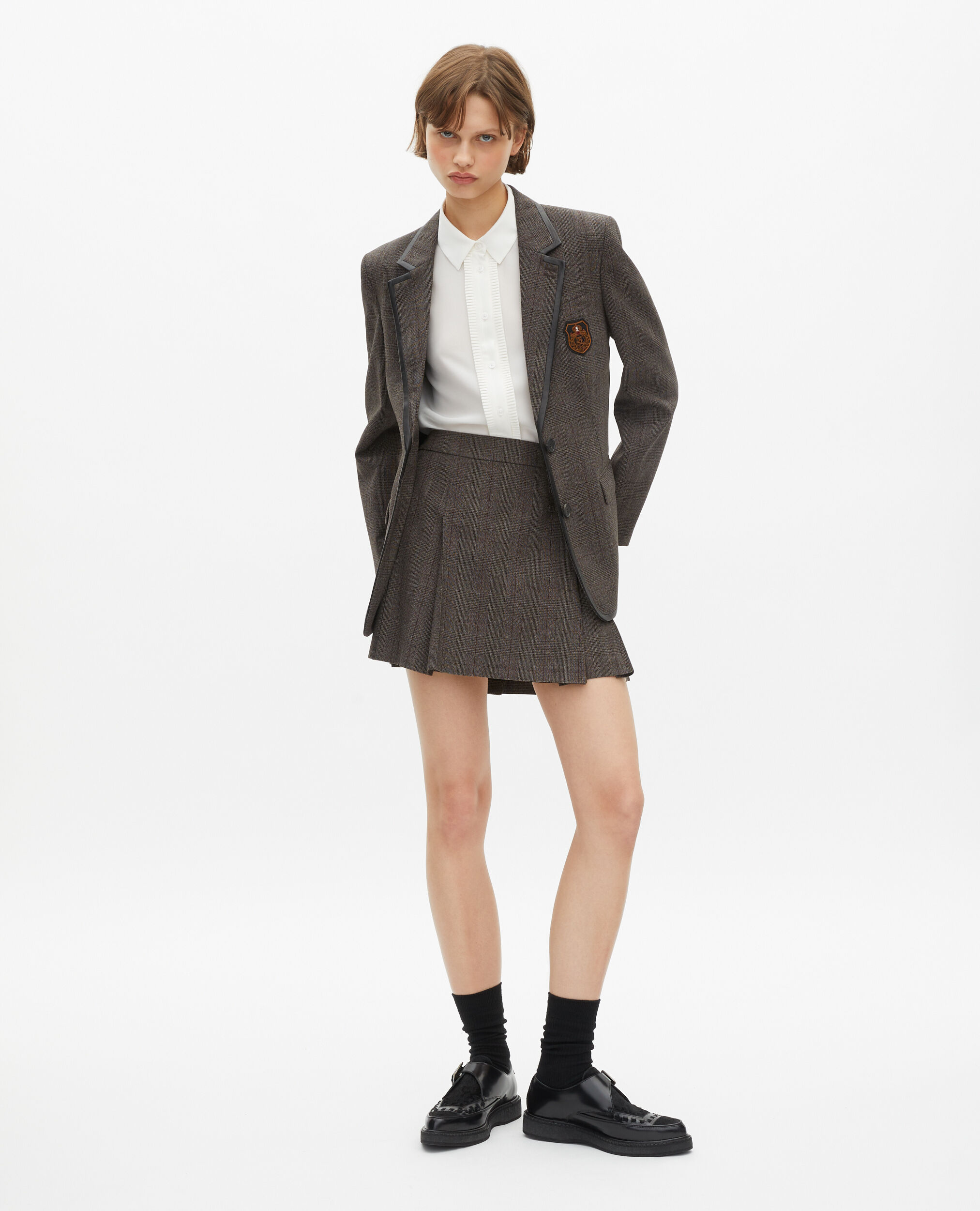 Veste Prince de Galles en laine marron, BROWN, hi-res image number null