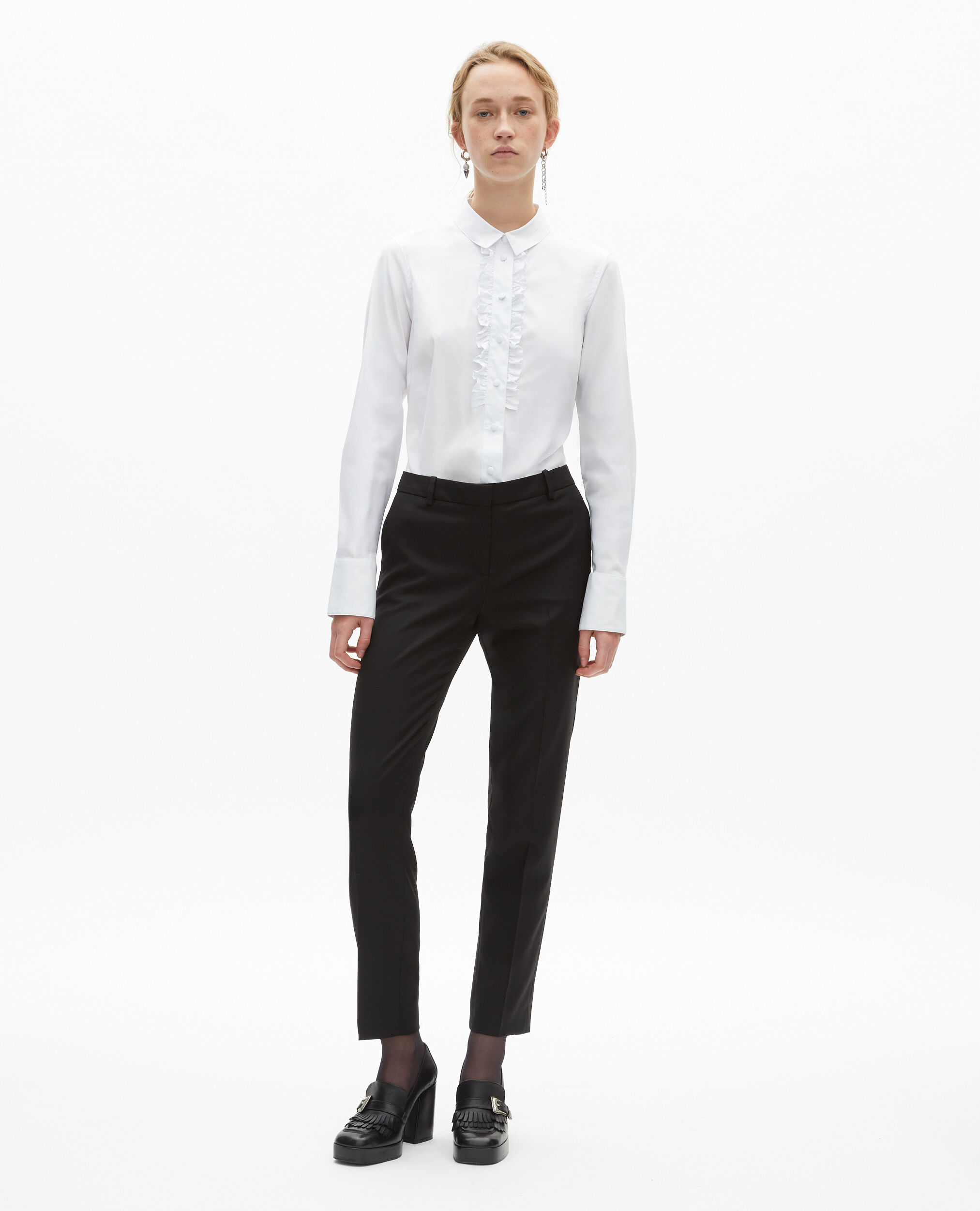 Chemise en popeline avec volants blanche, WHITE, hi-res image number null