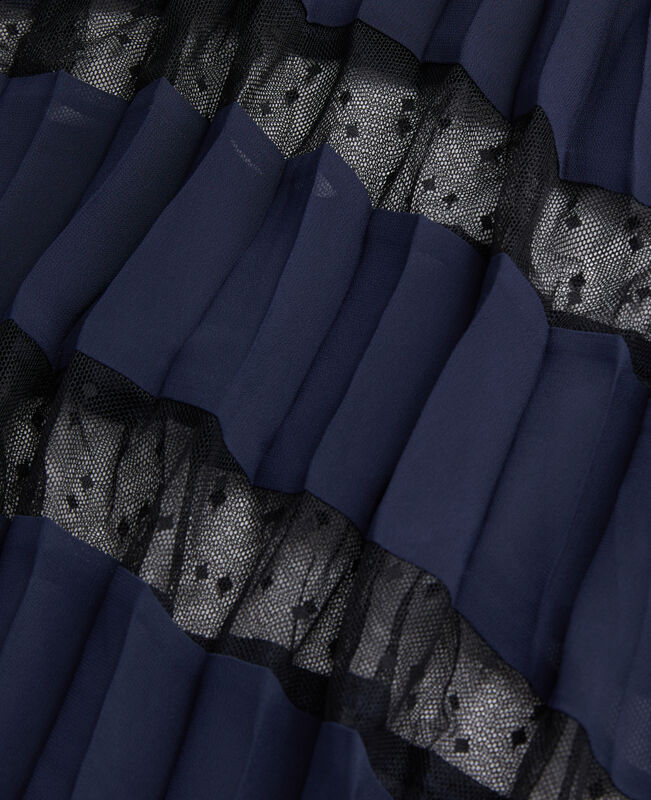 The Kooples FEMME NAVY robe longue plissée avec dentelle bleu marine