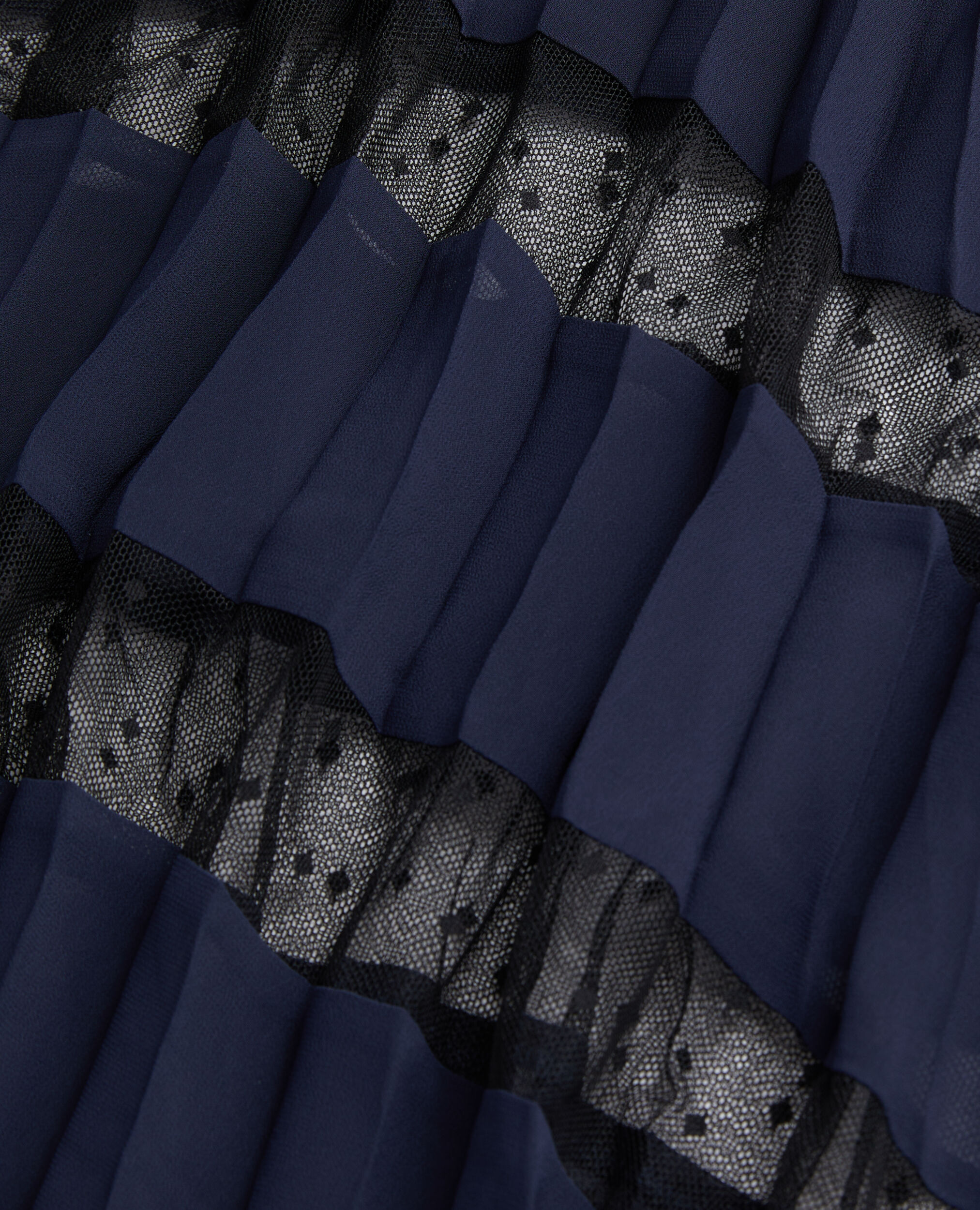 Robe longue plissée avec dentelle bleu marine, NAVY, hi-res image number null