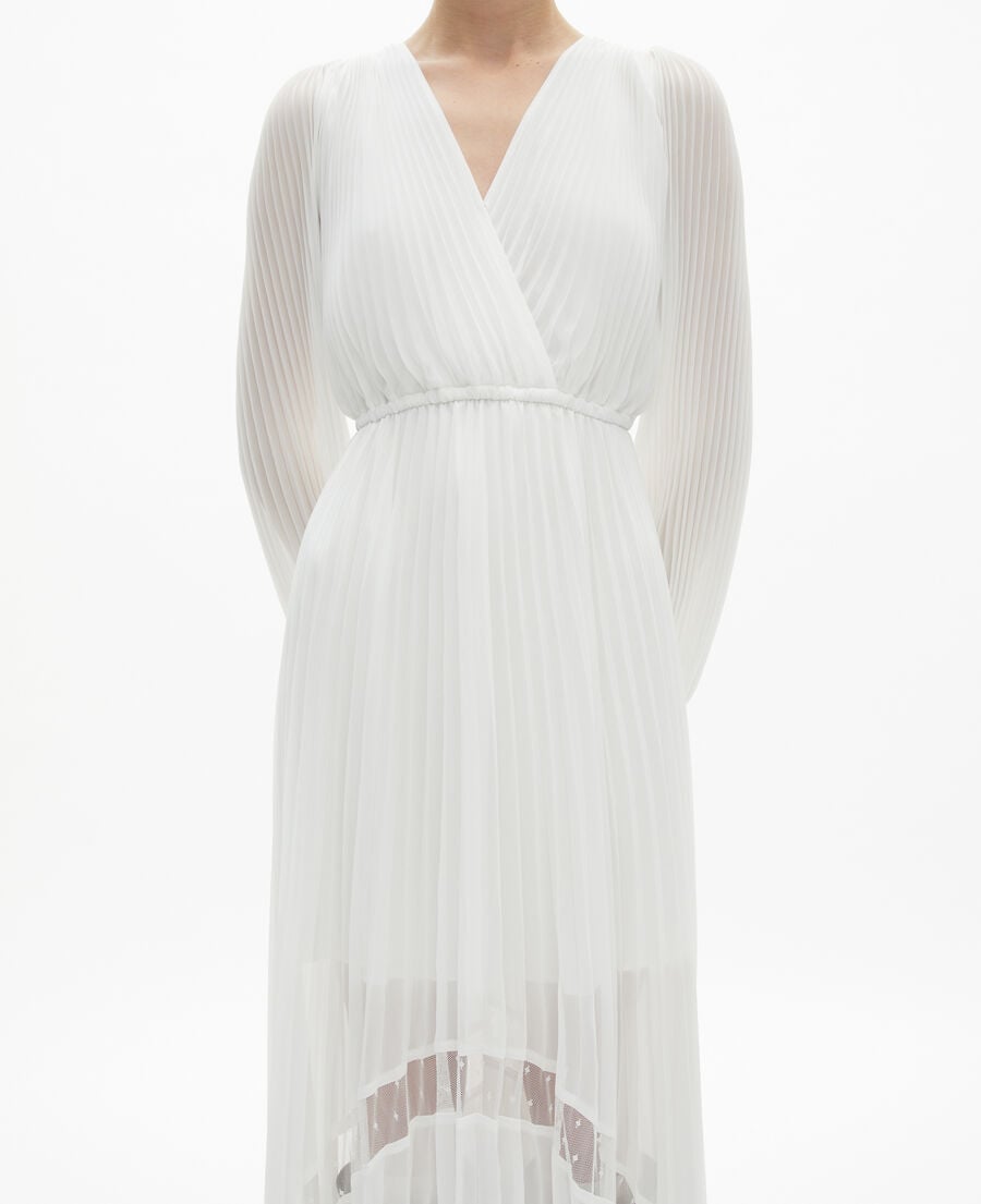 The Kooples WOMEN ECRU ecru plumetis long pleated dress