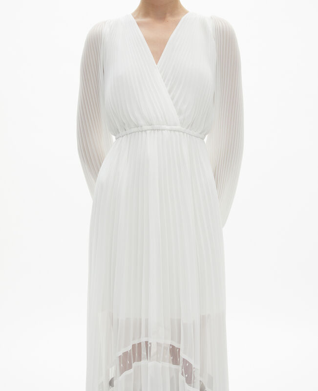 The Kooples FEMME ECRU robe longue plissée avec plumetis écrue