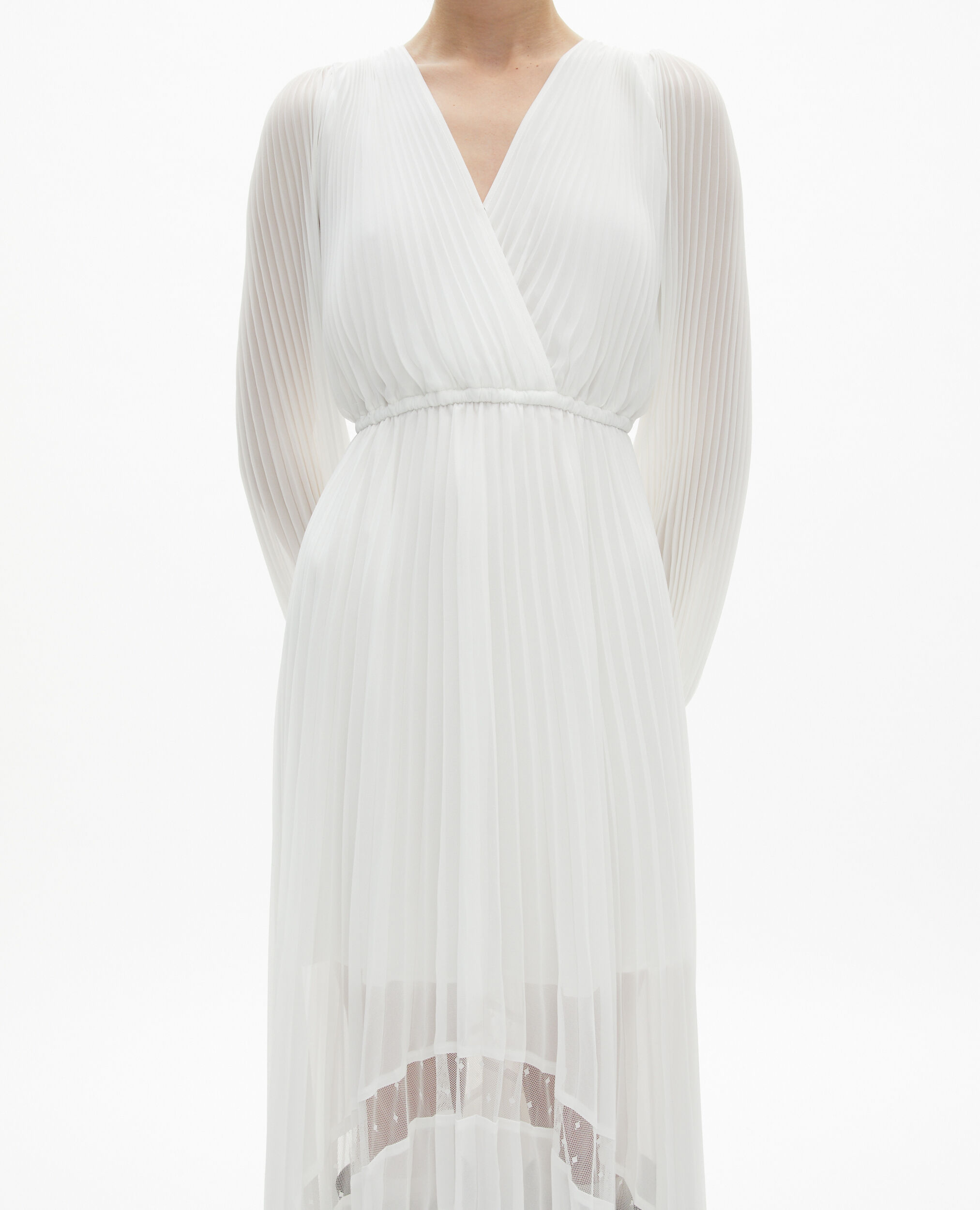 Robe longue plissée avec plumetis écrue, ECRU, hi-res image number null