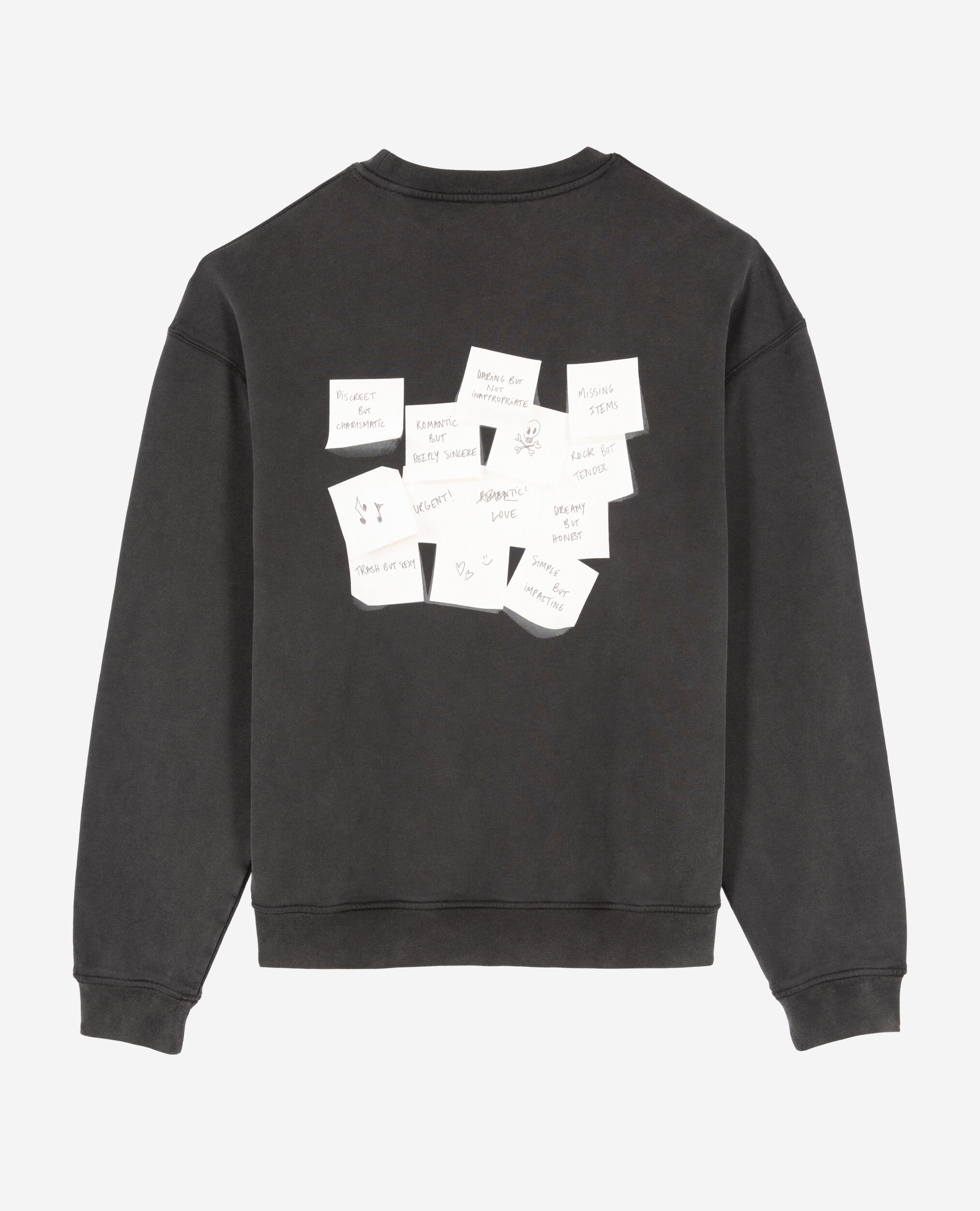 Sweatshirt avec serigraphie noir délavé, BLACK WASHED, hi-res image number null