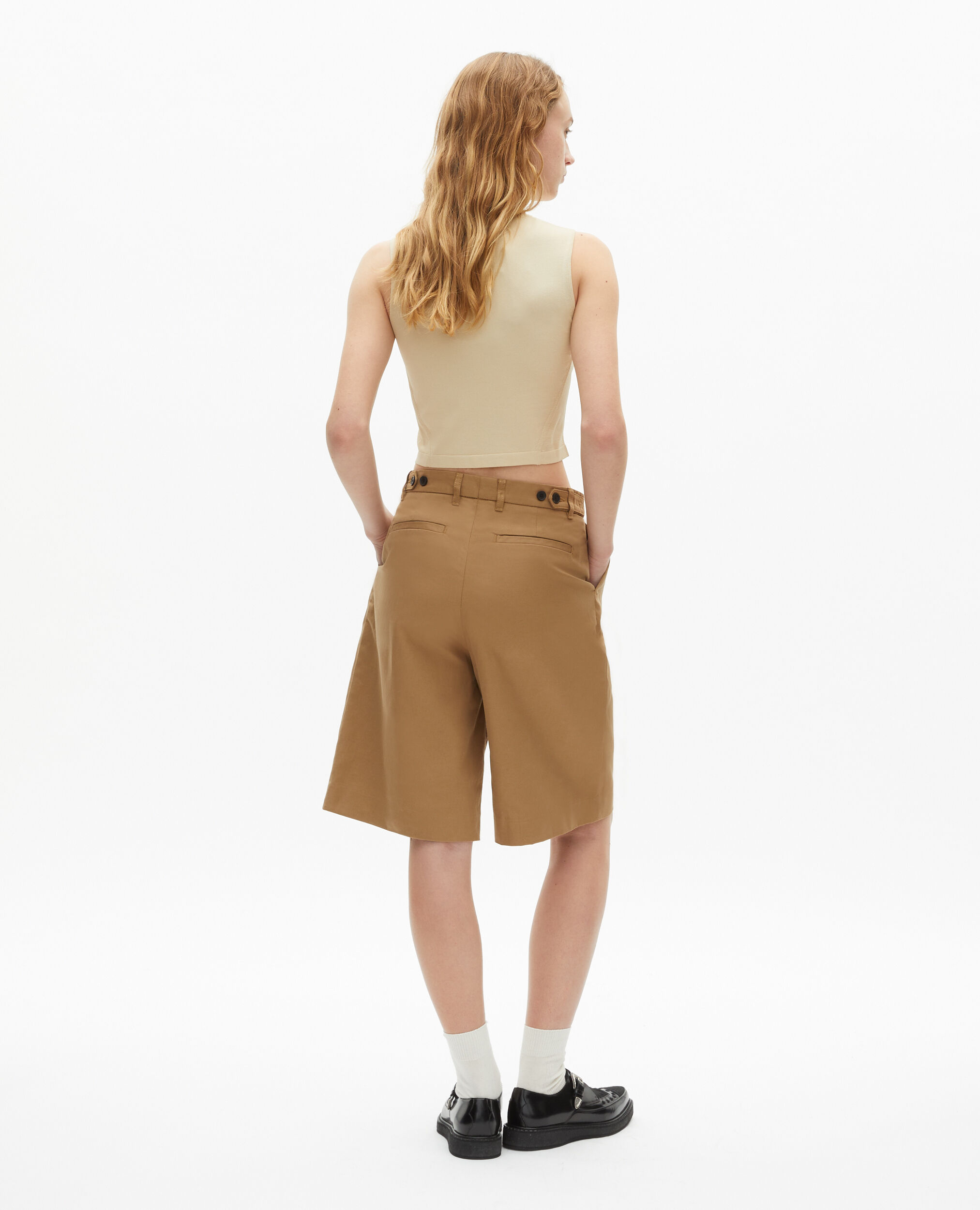 Bermuda en coton et lin camel, BROWN, hi-res image number null