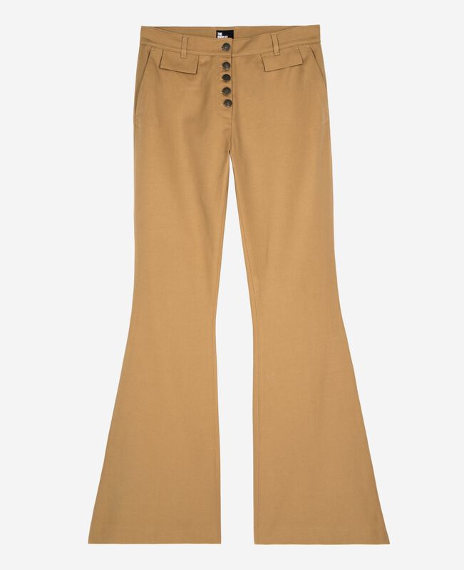 The Kooples FEMME BEIGE pantalon flare en coton et lin beige
