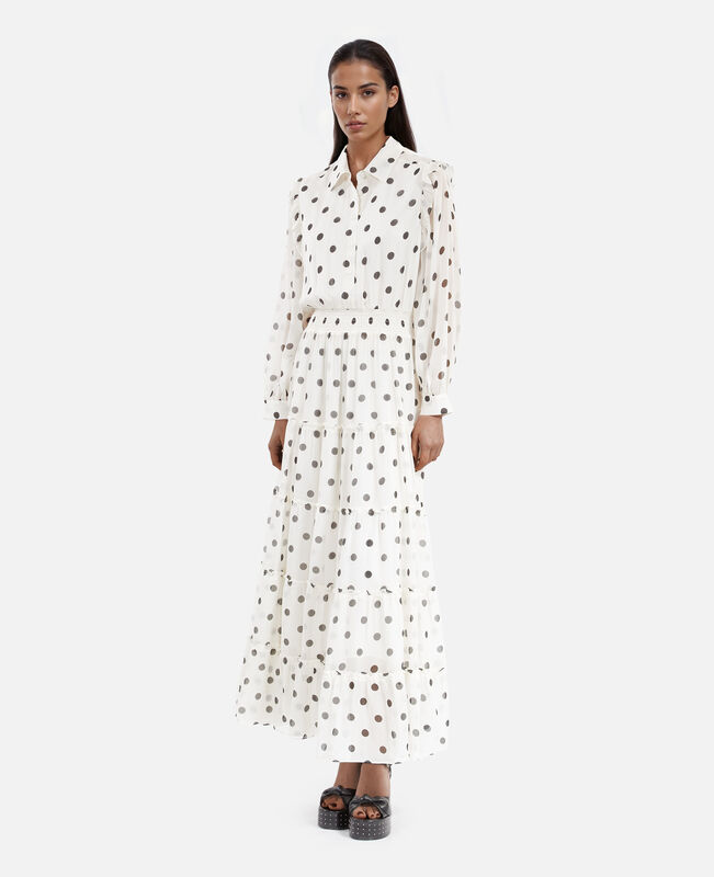 The Kooples FEMME WHITE / BLACK robe longue blanche à pois écrue