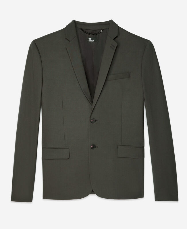 The Kooples HOMME KAKI veste de costume en laine kaki coupe ajustée
