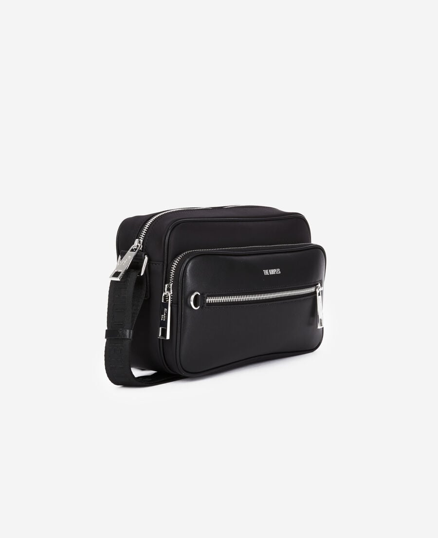 The Kooples HERREN BLACK schwarze messenger-tasche aus leder und nylon