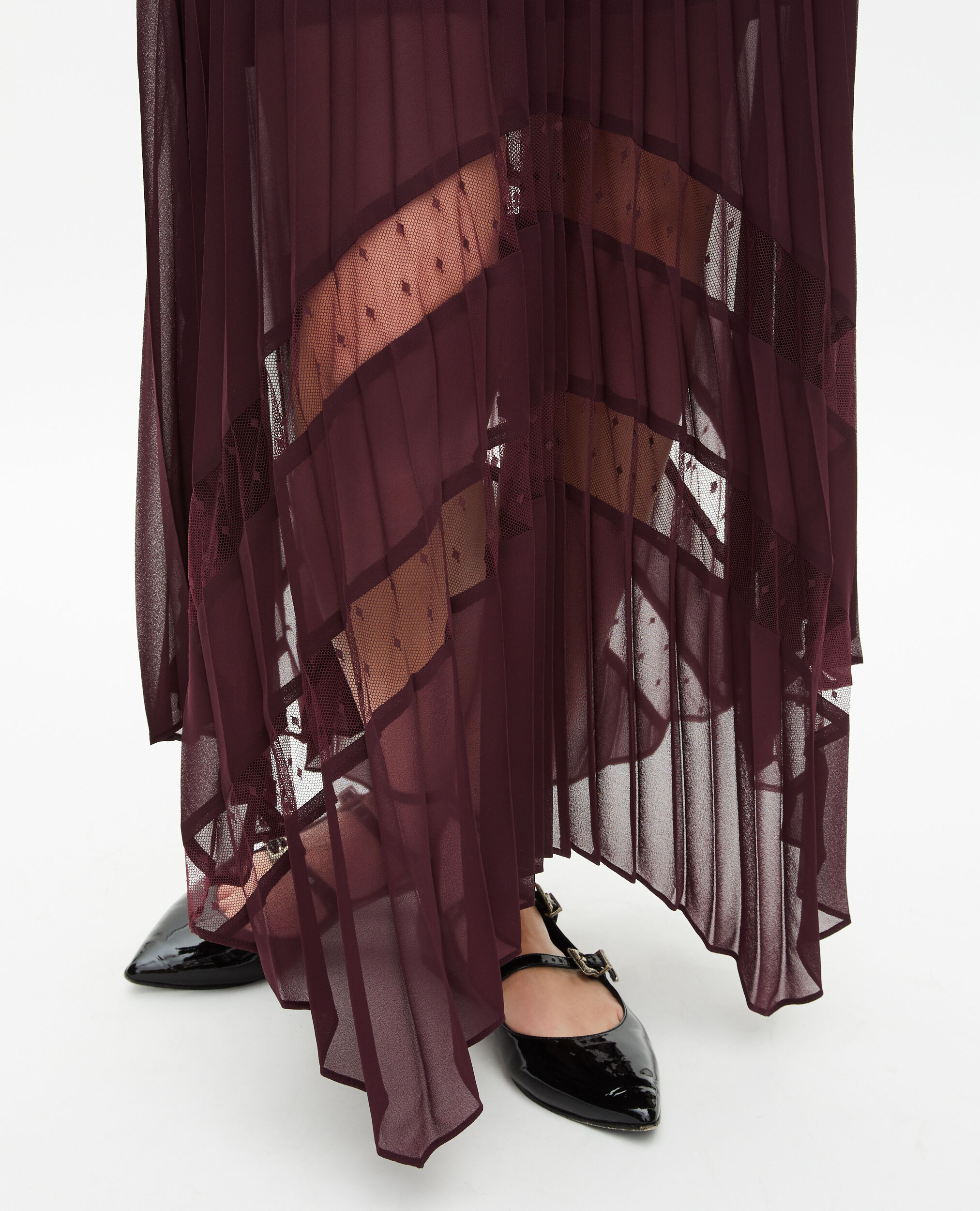Robe longue plissée bordeaux, BURGUNDY, hi-res image number null
