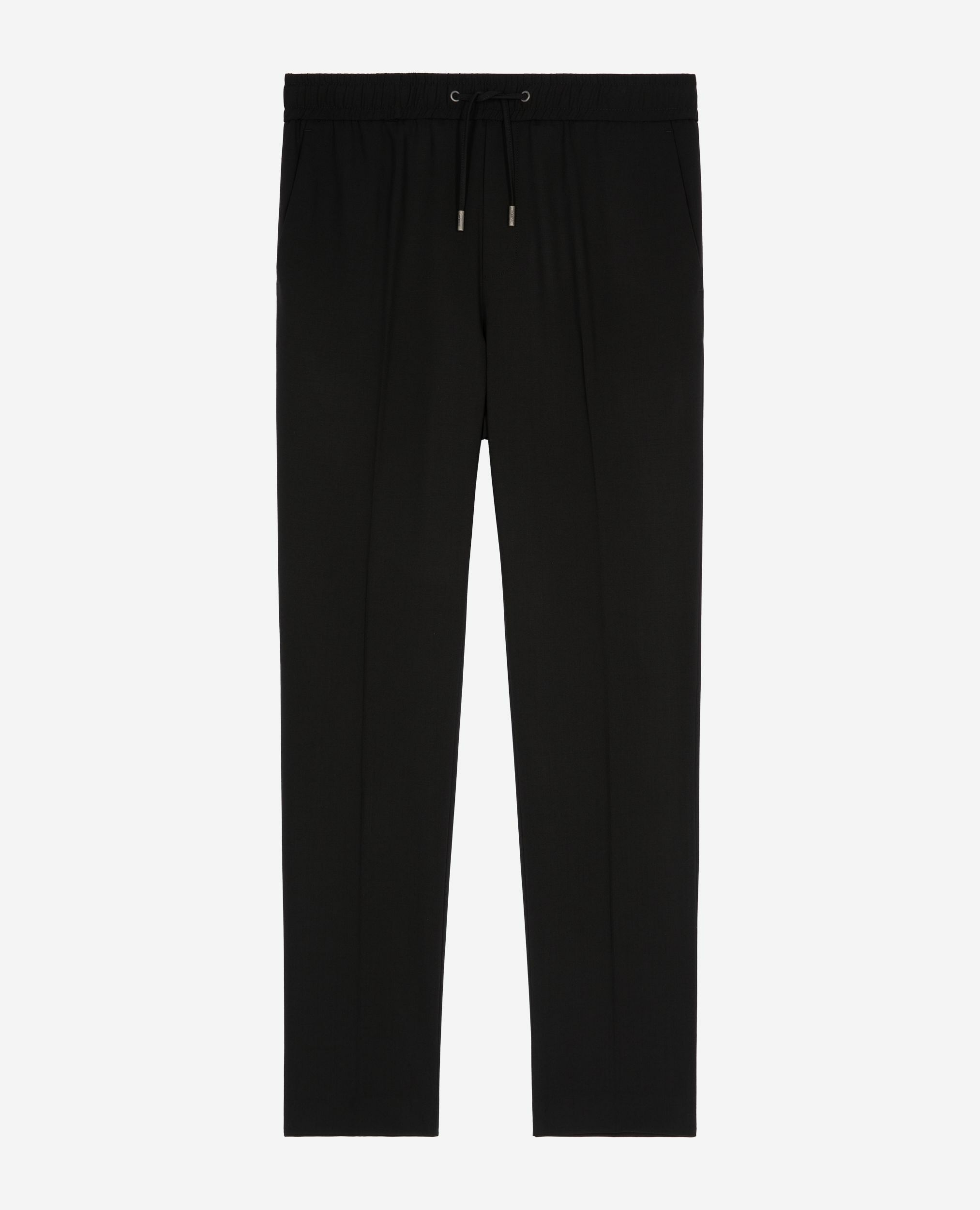 Pantalon élastiqué droit en laine noir, BLACK, hi-res image number null