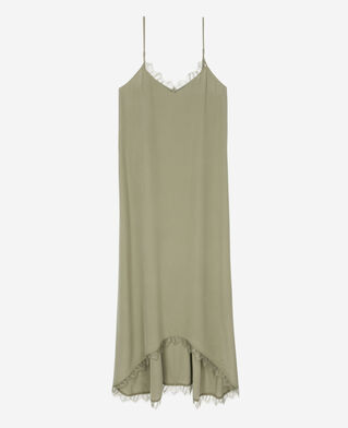 The Kooples FEMME OLIVE KAKI robe nuisette longue kaki en soie