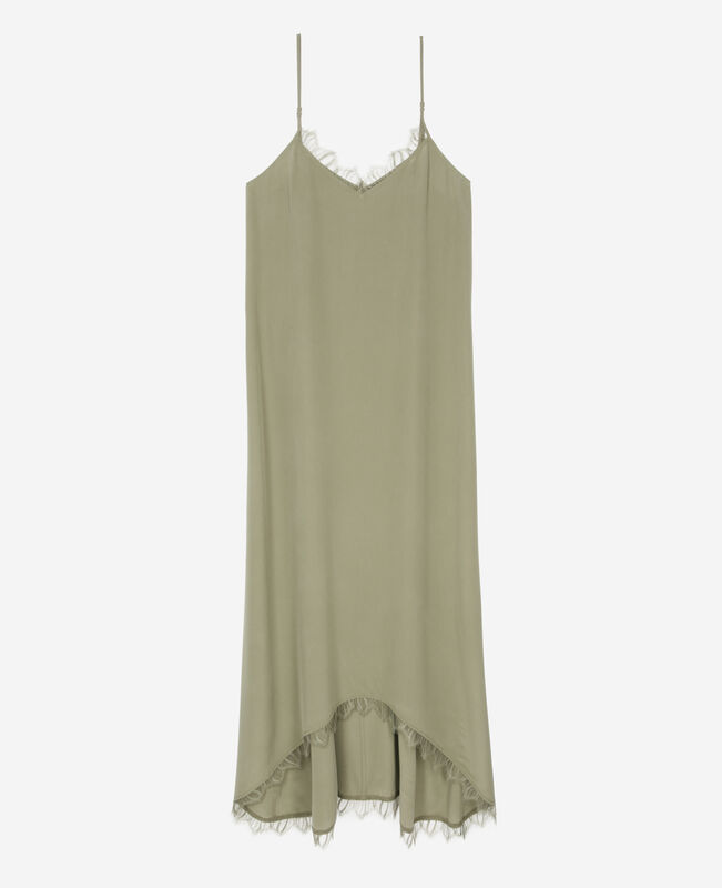 The Kooples FEMME OLIVE KAKI robe nuisette longue kaki en soie