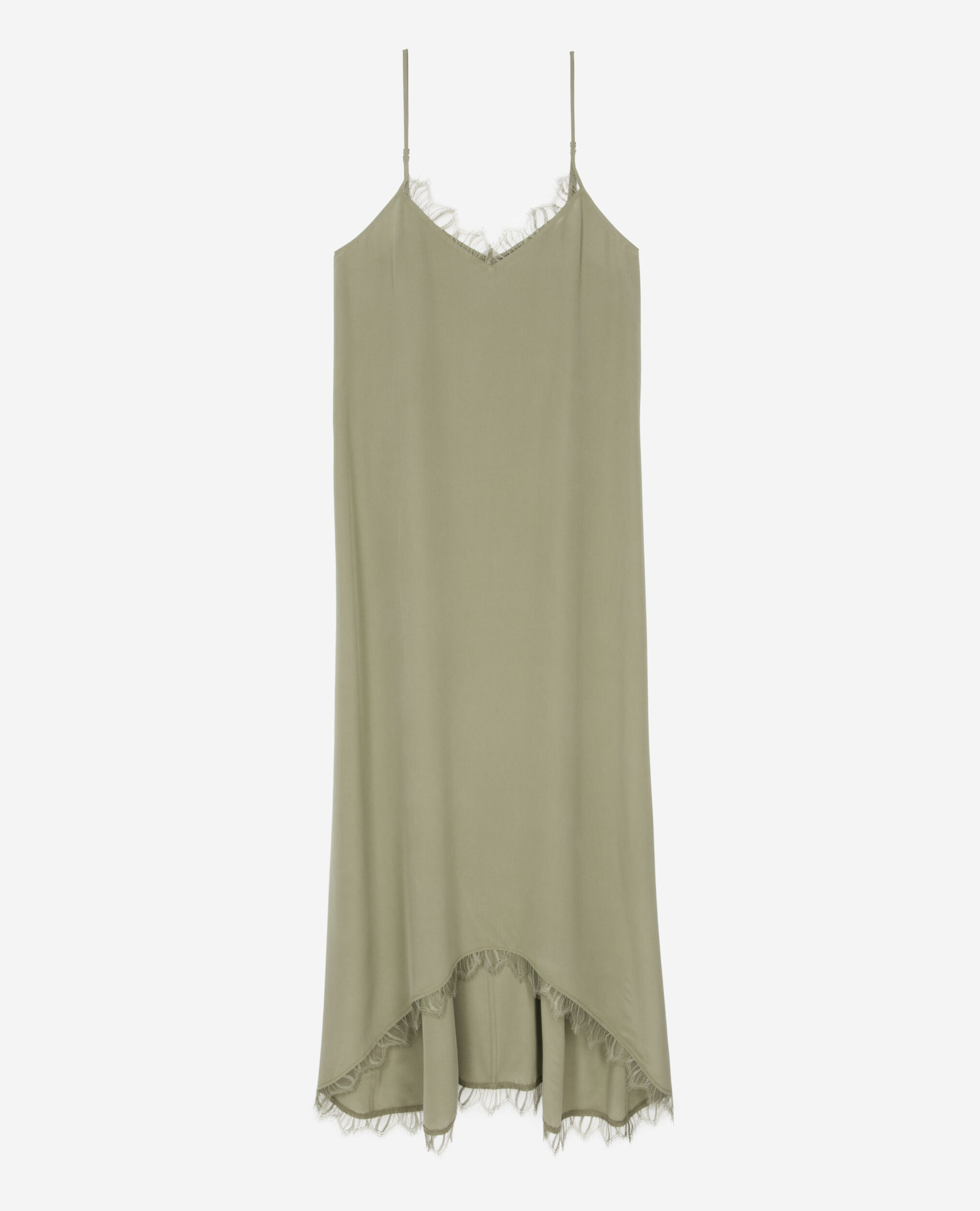 Robe nuisette longue kaki en soie, OLIVE KAKI, hi-res image number null