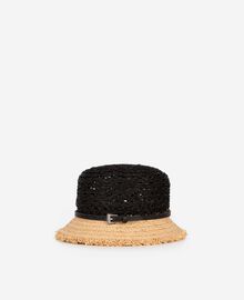 The Kooples FEMME BLACK - CREAM bob en raphia noir et beige