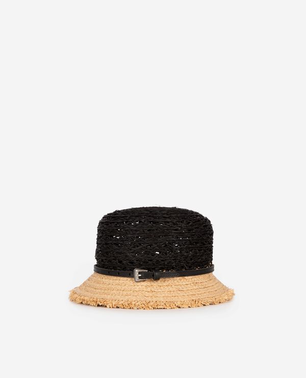 The Kooples FEMME BLACK - CREAM bob en raphia noir et beige