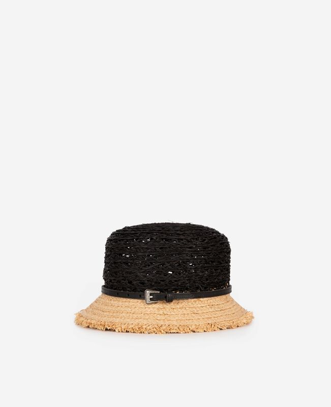 The Kooples FEMME BLACK - CREAM bob en raphia noir et beige