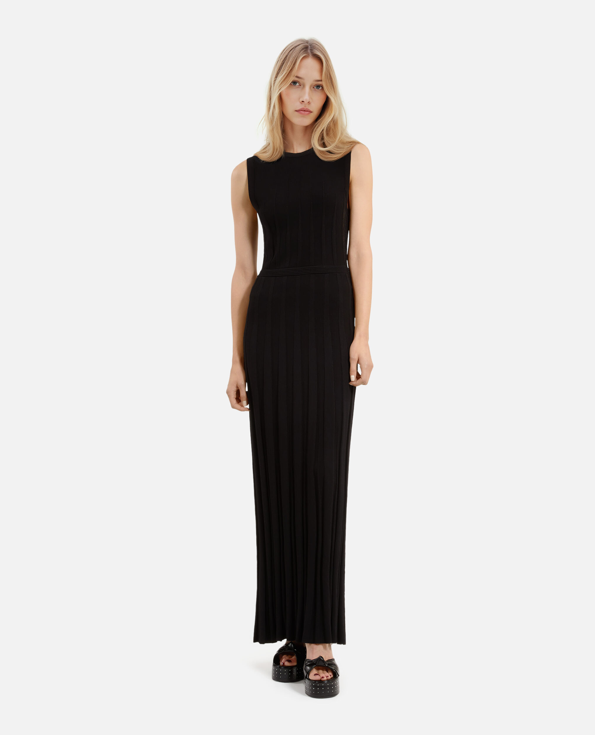 Robe longue en maille noire, BLACK, hi-res image number null