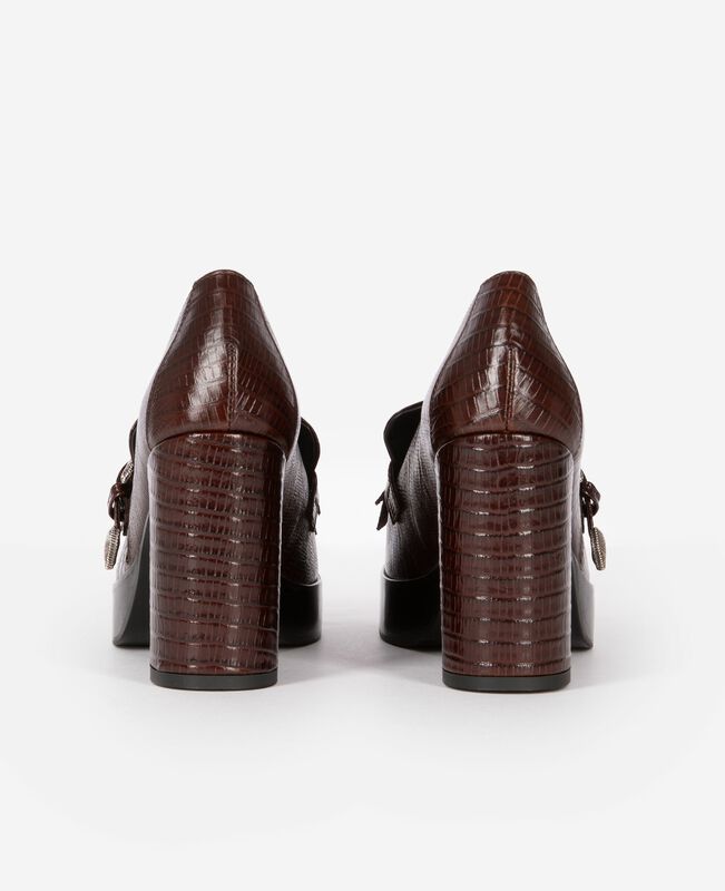 The Kooples FEMME BROWN mocassins à talons en cuir marrons