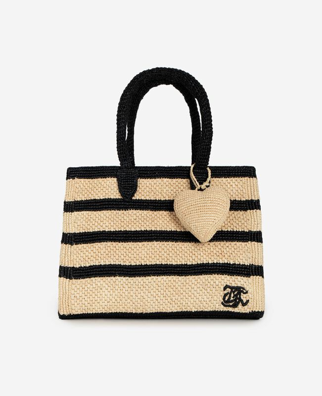 The Kooples FEMME ECRU BLACK sac cabas en raphia noir et écru
