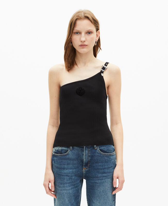 The Kooples FEMME BLACK débardeur asymétrique côtelé noir