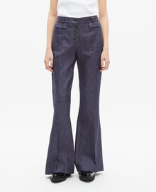 The Kooples FEMME BLUE pantalon flare en coton et lin bleu