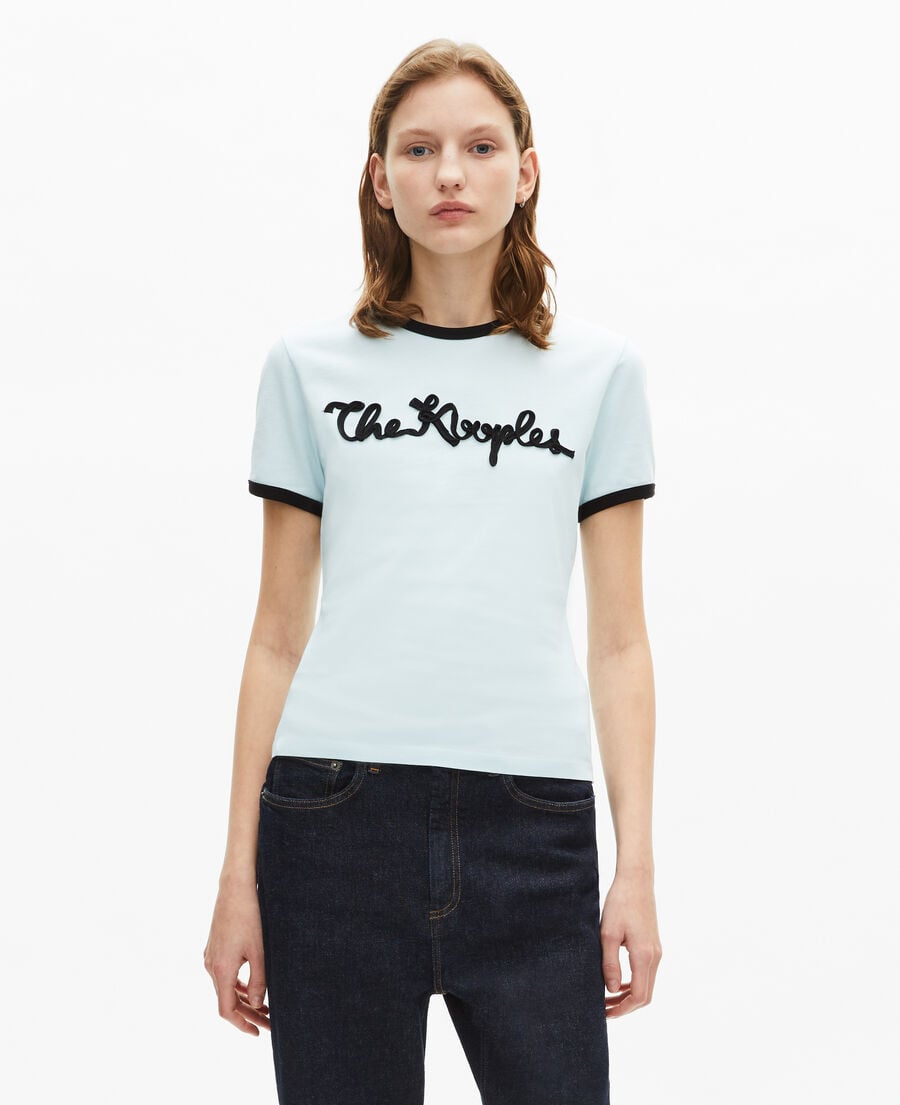 The Kooples WOMEN BABY BLUE light blue ribbon embroidery t-shirt