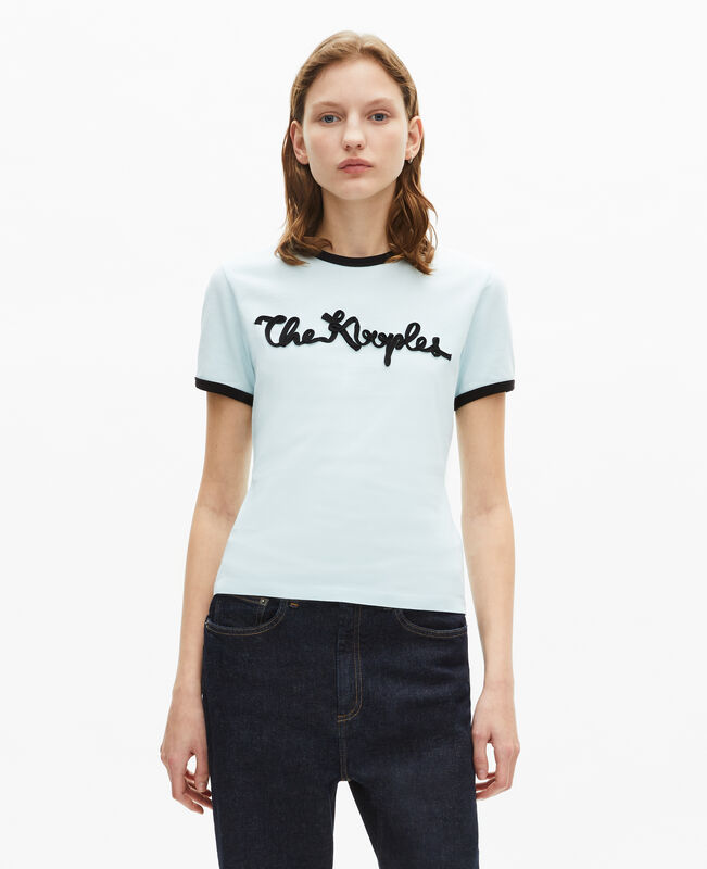 The Kooples FEMME BABY BLUE t-shirt broderie ruban bleu clair