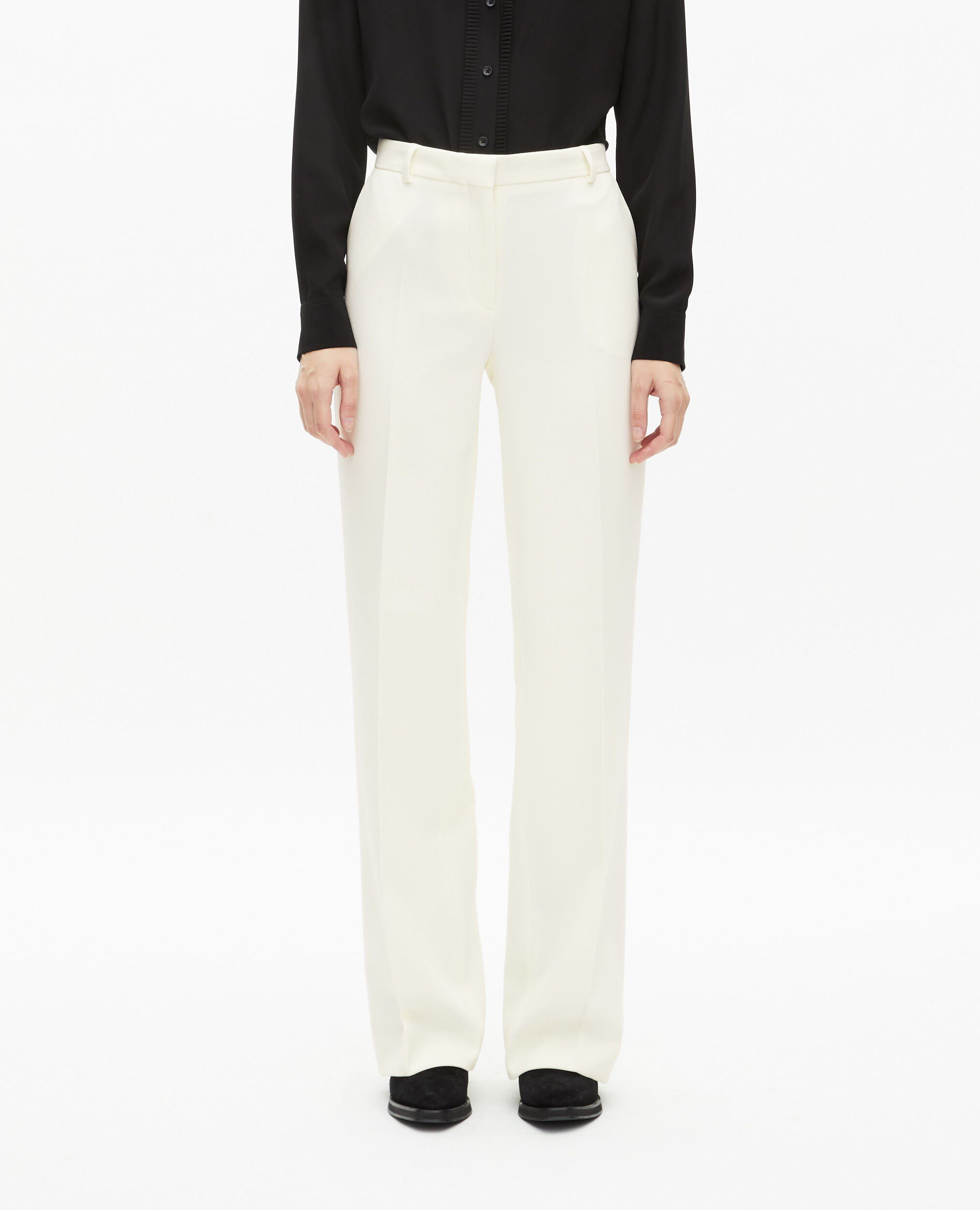 Pantalon tailleur en crêpe coupe droite écru, ECRU, hi-res image number null
