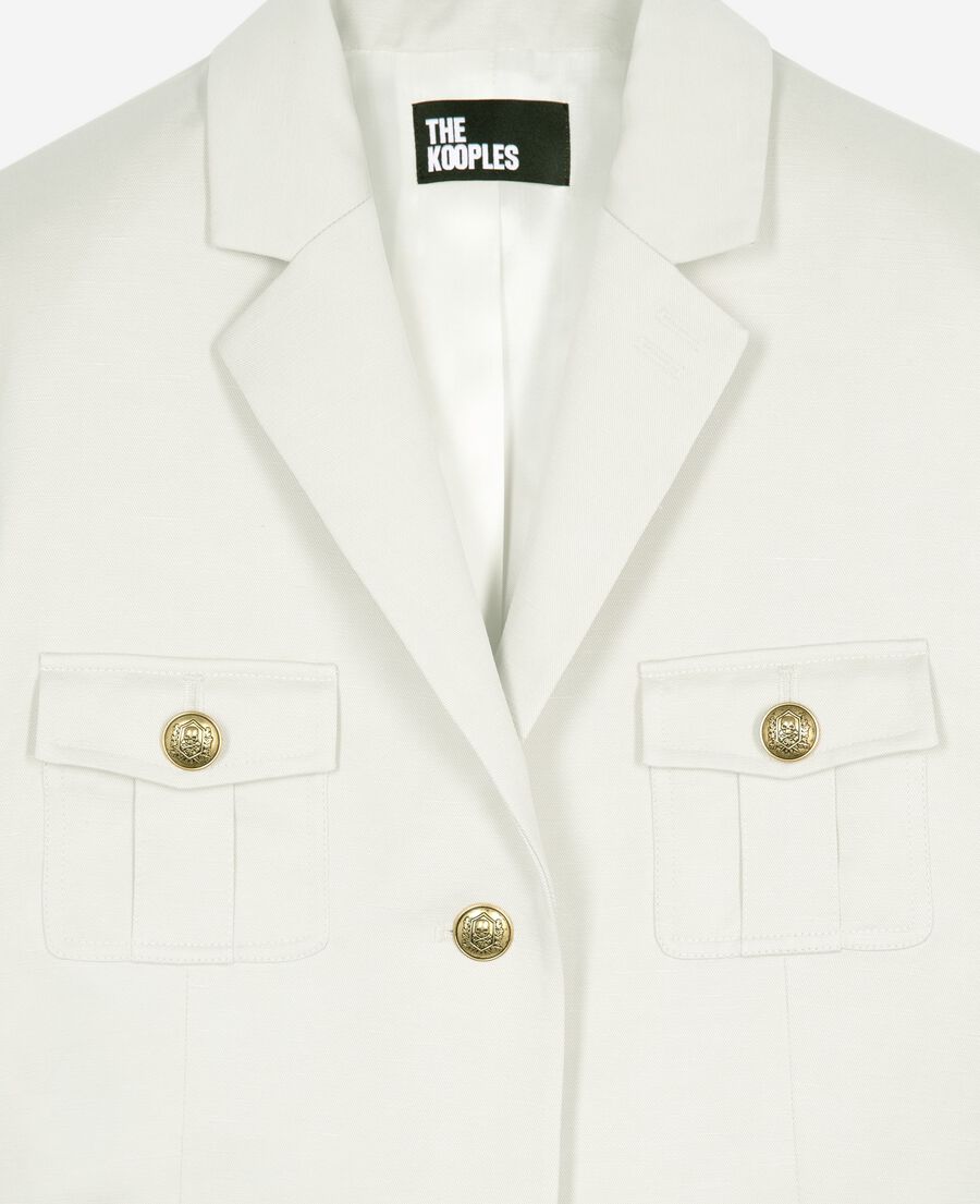 The Kooples WOMEN BEIGE short officer-style dress in ecru linen