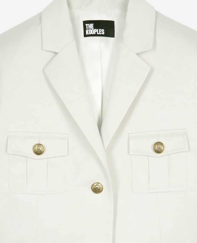 The Kooples FEMME BEIGE robe courte style officier en lin écrue