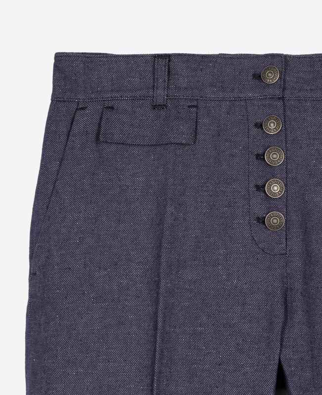 The Kooples FEMME BLUE pantalon flare en coton et lin bleu