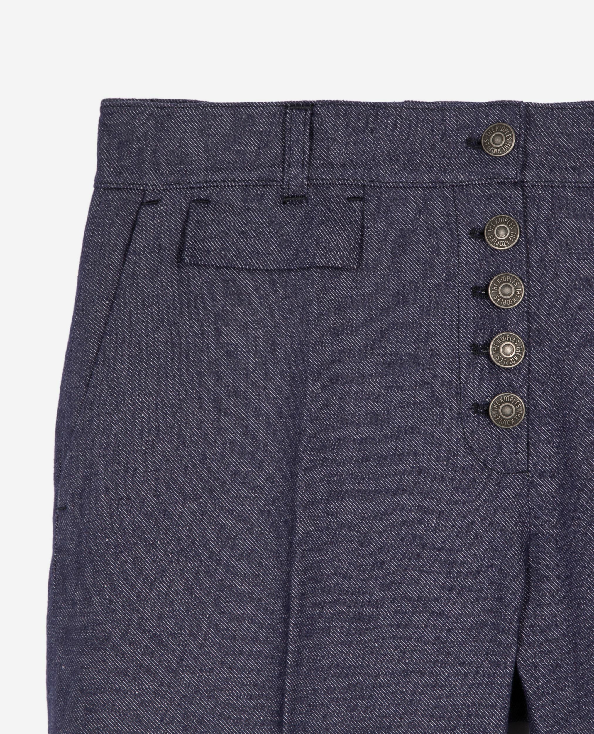Pantalon flare en coton et lin bleu, BLUE, hi-res image number null