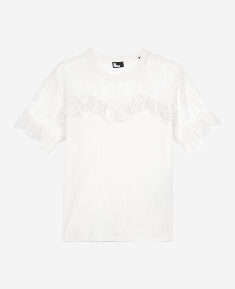 The Kooples WOMEN ECRU t-shirt with black ecru lace